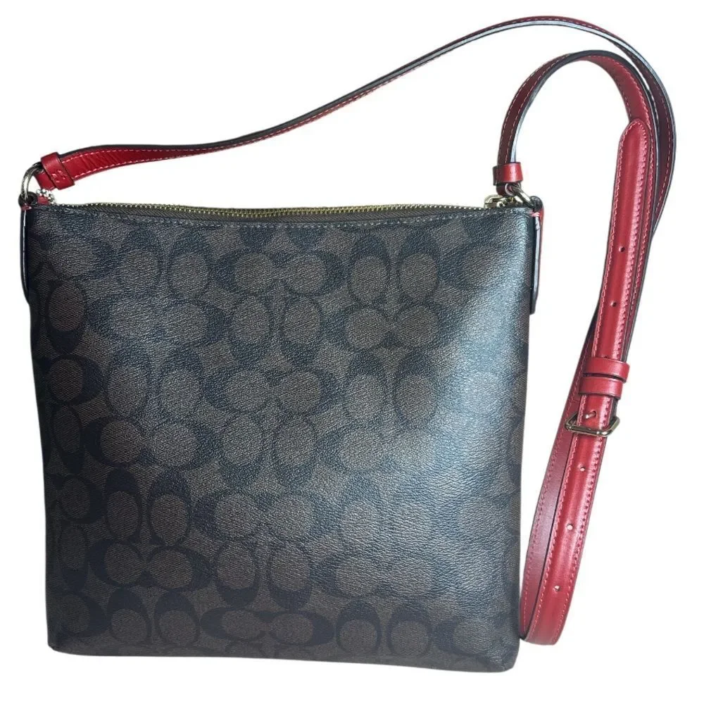 Coach Signature Rowan Brown and Red‎ Crossbody